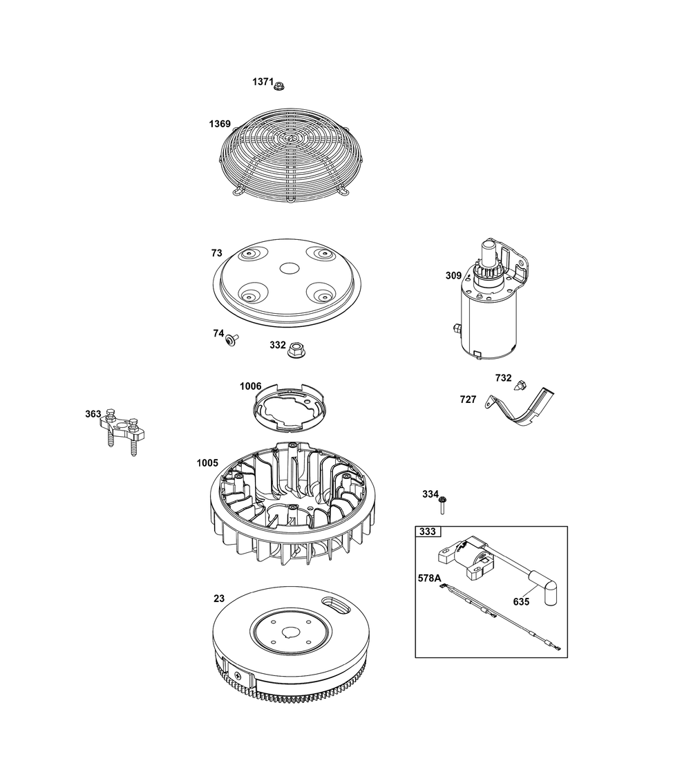 Flywheel, Ignition, And Starter Group Diagram and Parts List for 386777-0151-B5 200000 - 399999 Briggs and Stratton Engine